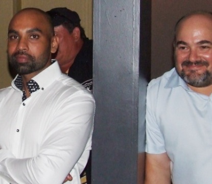Serious and not-so-serious - the contrasting faces of Sunny Singh and James Harris.