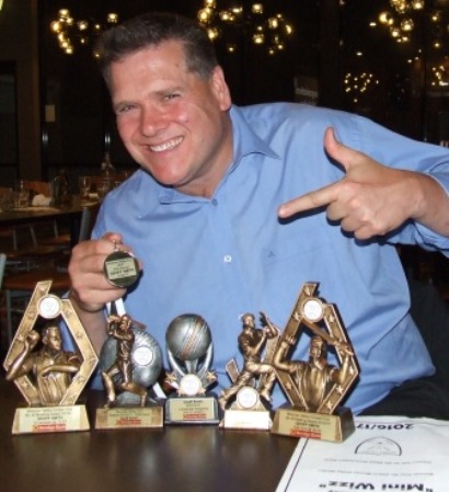 Big Jethro cleaned up: Geoff Smith with his trophies from the night.