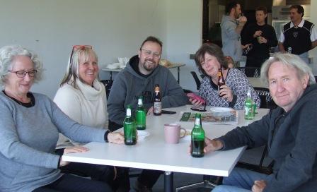 Adele Walker and friends took up a table: L-R Vicki Ayers, Adele, David Jones, Alison Lewis and Bob Gaston.