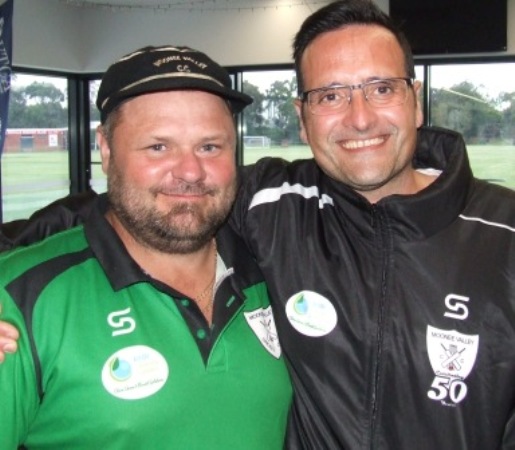 Acknowledging the significance of the day - coach Glen Courts (left) and Sevenths captain Bill Nimorakiotakis.