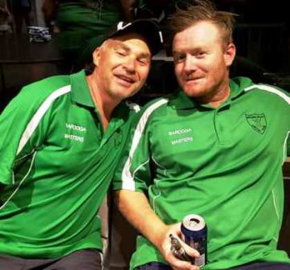 Sixths Premiership teammates celebrate: Dean Jukic (left) and Peter O'Kane.