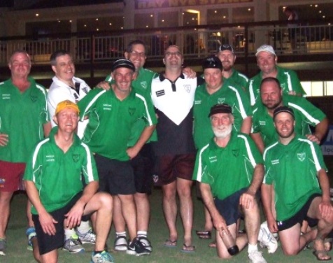 Our Day 1 team which played under lights at the Barooga No. 1 oval. L-R: Back - Sean O'Kane, Daniel Phillips, Domenic Gibaldi, Brendan Rhodes, Michael Cumbo, Mark Gauci, Nate Wolland and Adam Chapple. Front - Craig Pridham, Allan Cumming, Glen Courts and Heath Webb-Johnson.