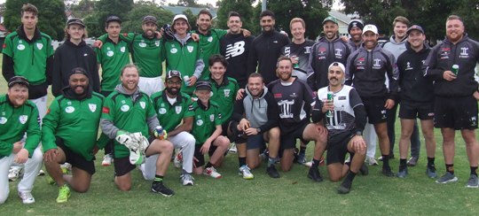 The cricket and the football teams came together at the innings break in the Ian Denny Cup contest.