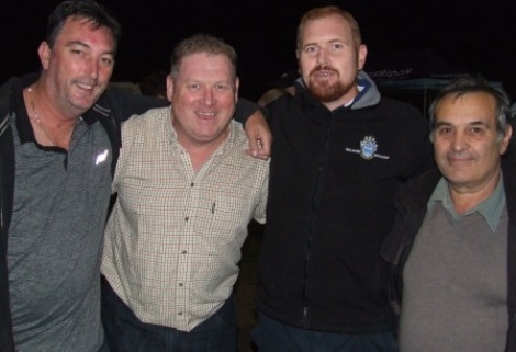 Four old stagers if ever we've seen some: Life Members Jim McKenzie (left) and Bob Sciacchitano flank past Vice President Simon Thornton and past Firsts captain Nate Wolland.