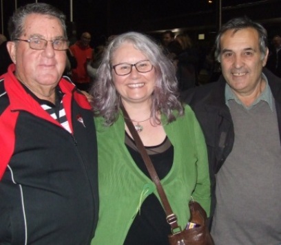 Key connections: L-R MVCC founder Ray Storey; Kim Simmons, mother of First Eleven captain Jack Newman; and Life Member Bob Sciacchitano.