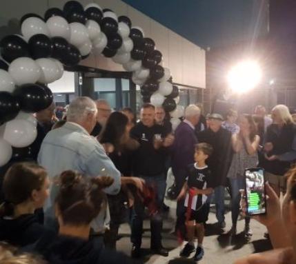 A horseshoe of black and white balloons at the southern entrance to the new $2.5 million pavilion. 