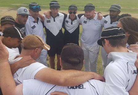 Make sure we stay focused: The huddle. Clockwise from 9 o'clock - Raj Aiyappan, Dan Comande, Jesse Felle, Matt Thomas, Stephen Esmore, Nigel Cowan, Nate Wolland, Chanaka Silva, Anthony Cafari, Jack Newman, Mark Gauci and Lou Raffaele.