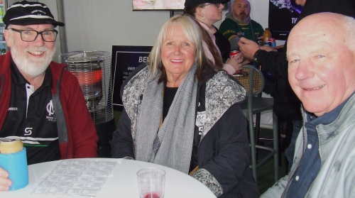 We quickly secured a table under cover in the marquee: L-R Allan Cumming, Adele Walker and Ian Reid - who played for Moonee Valley in one Barooga tournament.