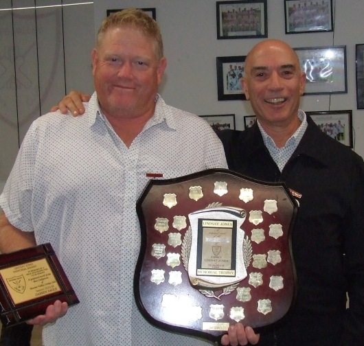 Darren "Spud" Nagle (left) was presented the revered Lindsay Jones Best Clubman award by his great mate John Talone.