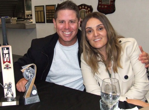 Nathan Waites and wife Gabriella with his trophies.