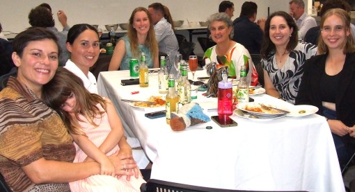 The table for our Women's team: L-R Kylie Russo with Cleo, Yasmin King, Emily Seery, Sandra Verschoor, Sarah Fenn and Fiona Bathie.