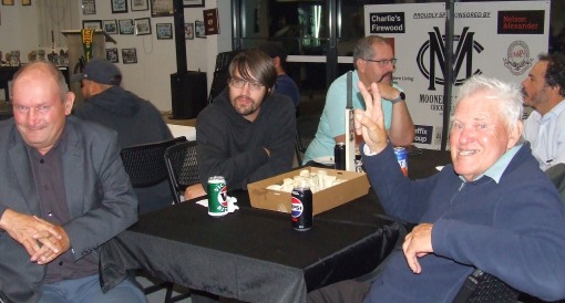 A break in proceedings: L-R Paul Simon, Chris Love, Brendan Rhodes, Ron Pontague (front) and Danny Terzini.