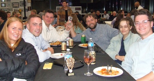 Celebrating: L-R Monique and Hayden Rayner, Jack Newman, Brayden McGregor and his sister, and Tom Janetzki.