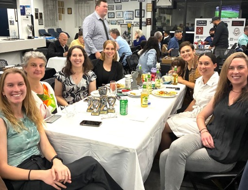 Members of our Women's team enjoyed the night: L-R Emily Seery, Sandra Verschoor, Sarah Fenn, Fiona Bathie, Kylie Russo with Cleo, Yasmin King and Siobhan Donohoe.