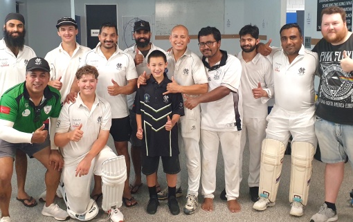 In the Ormond Park rooms celebrating the double milestone: L-R. Back - Amolak Singh Saini, Joshua Norsetter, Vinny Singh, Sunny Singh, Chand Shrestha, Maks Rahman, Pankaj Chohda, Sukhi Jaiswal and Andreas Skiotis. Front - Sagar Bhatia, David Lubansky and Logan Shrestha.