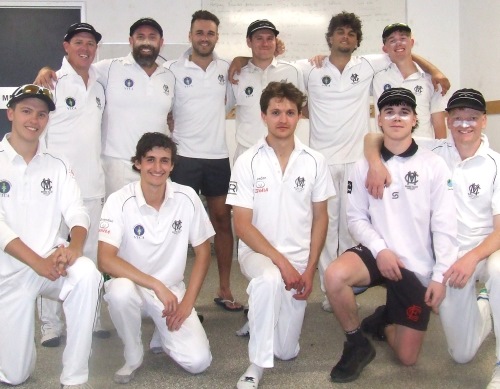 Our victorious First Eleven team: L-R. Back - Nathan Waites, Steve Hazelwood, Luke Brock, Jack Newman, Krish Kanchan, Luka Anderson. Front - Harry Simpson, Luca Nimorakiotakis, Dejan Gilevski, Henry Thomas and Zac Nilsson.