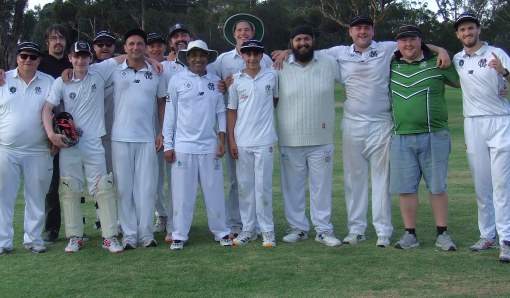 The on-and-offfield team: L-R Mark Gauci, scorer Chris Love, Luke Sevenson, Dean Lawson, Jason Ripa, Dean Jukic, Ben Baldacchino, Sudarshan Devkota, David Lubansky, Joel Italia, Manu Singh, Lachlan Smith, scorer Andreas Skiotis and Jackson Partridge.
