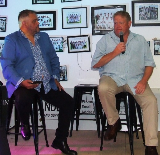 Inductee Darren Nagle (far right) responds in his interview by Life Member Sandro Capocchi.