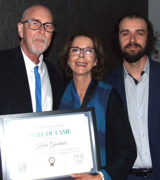 Hall of Fame inductee Kevin Gardiner with wife Virginia and son Terry.