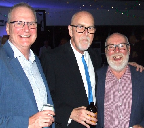 Enjoying the ambience of the club party lights: L-R Doug Cumming, Kevin Gardiner and Allan Cumming.