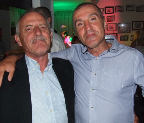 Trying to look serious on a fun night: Phill King (left) and Jim Polonidis.