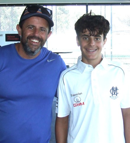 Moonee Valley debutant Joel Italia with his dad Paul in our social rooms.
