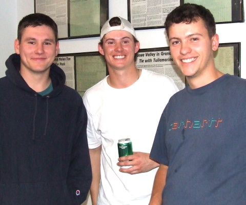 Fun on the night: L-R Firsts captain Jack Newman, Northcote Premier player and former Valley junior Will Blair, and our Scottish import Harry Simpson. 