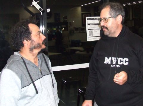 Danny Terzini (left) talks to our auctioneer, Brendan Rhodes.