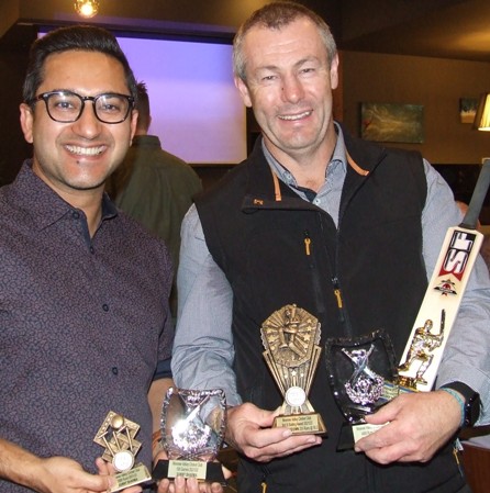Trophies all around for Thirds premiership captain Rahul "Sunny" Sharma (left) and Geoff McKeown.