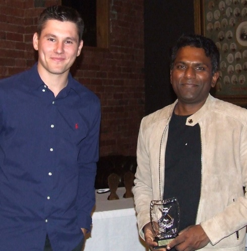 Jack Newman (left) presents the Sean O'Kane Award to Prem Janarthanan.