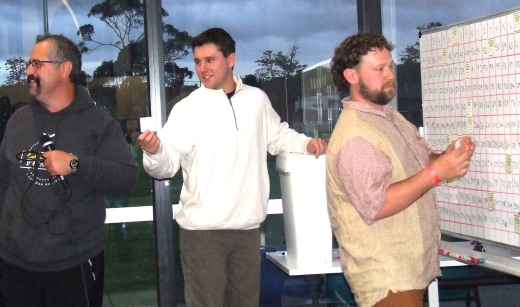 Pulling the tickets and calling the shots: L-R Brendan "Jonty" Rhodes, Jack Newman and Brayden McGregor.
