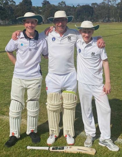 Proud dad Paul Sevenson with his sons - Jeremy (left) and debutant Luke.