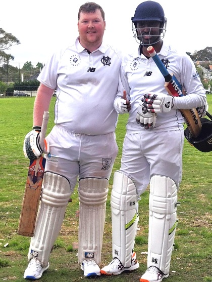 The not-out batsmen - Andreas Skiotis (left) and Vamshi Paki.