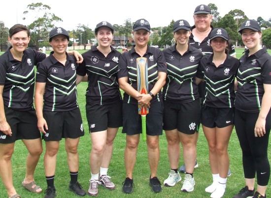 Sandra's 1000 run milestone: L-R Kylie Russo, Yasmin King, Sarah Fenn, Sandra Verschoor, Fiona Bathie, coach Darren Nagle, Maddie Dutton Johnson and Mackayla Coote.