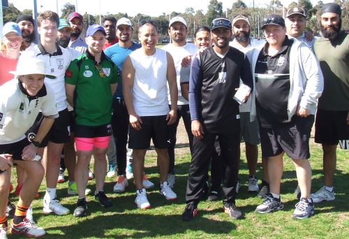 Moonee Valley batsman/wicketkeeper Suraj Weerasinghe (centre) was presented with his trophy at training by coach Mark Gauci. Suraj was selected in the VTCA Division 4 Team of the Year.