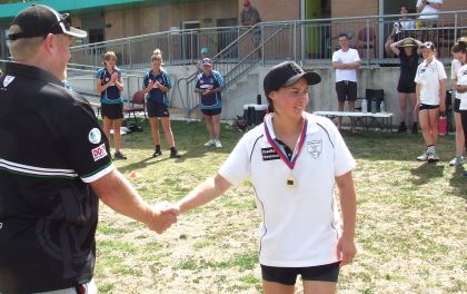 Congratulations: Yasmin King with her third Premiership medal.