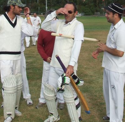 A relieved Pat Taylor after hitting the winning runs in the 2013/14 Premiership - with teammates Jesse Felle (left) and Murray Walker.