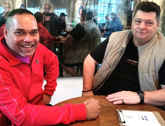 Moonee Valley's new coach Shak Prasad (left) discusses the upcoming season with President Mark Gauci.